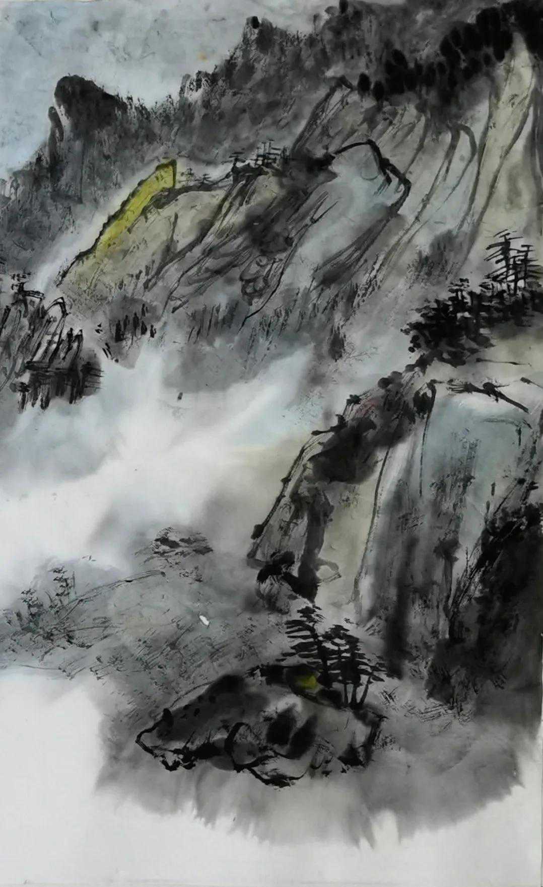 朱积水墨写意山水画 《出峡图》欣赏